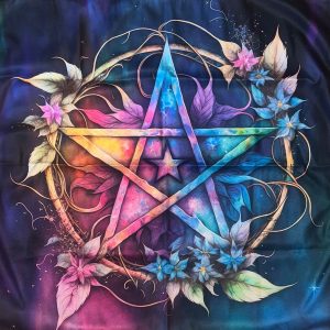 Mystical Colorful Floral Pentagram Altar Cloth